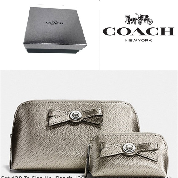 Coach Gunmetal Turnlock Bow Cosmetic Bag Box Set - Picture 7 of 7